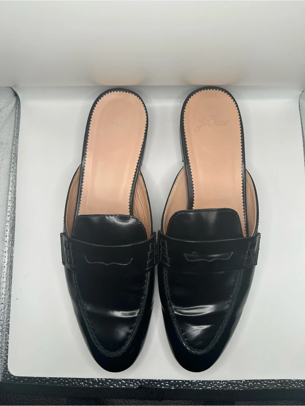 J. Crew Black Leather Penny Slide Loafers
